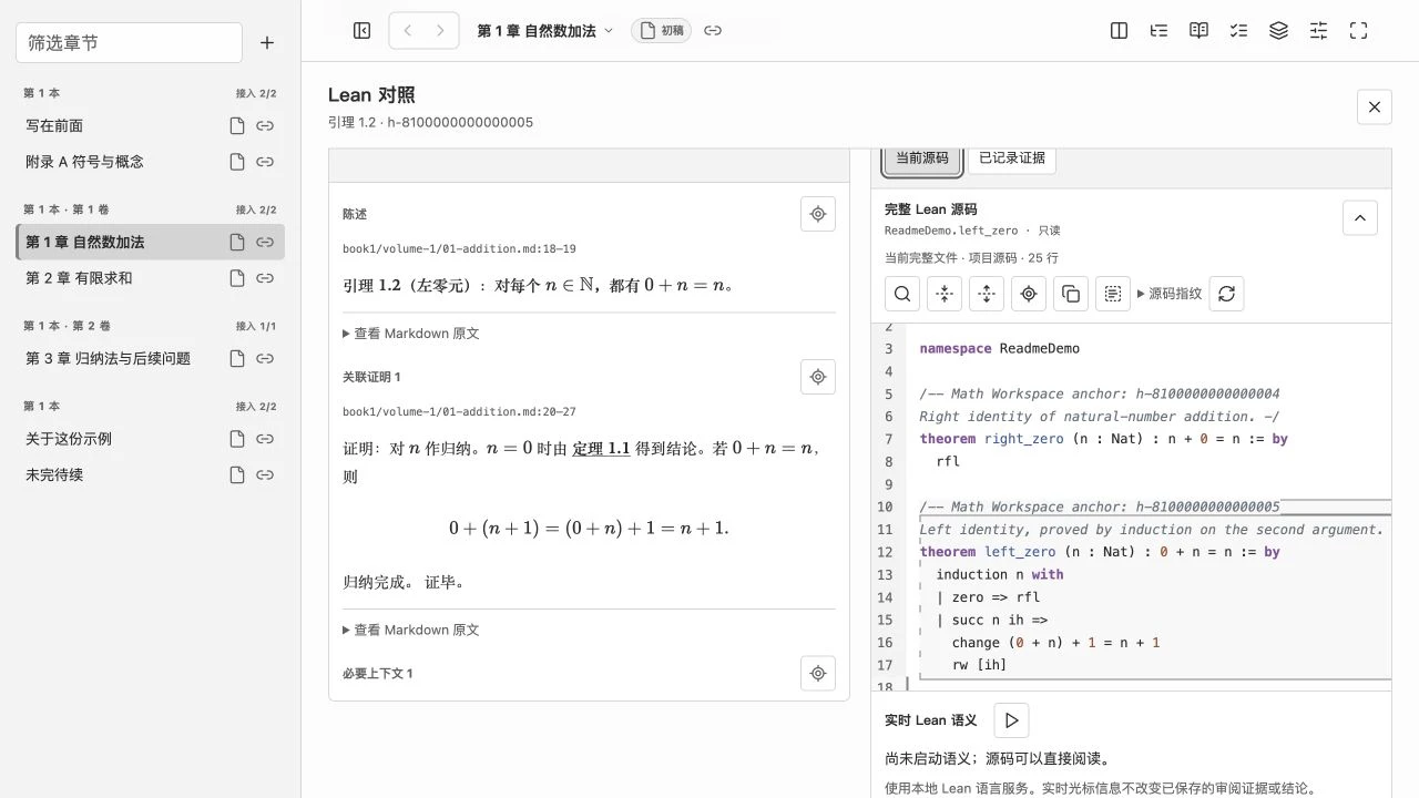 Compare a prose statement and proof with complete Lean source
