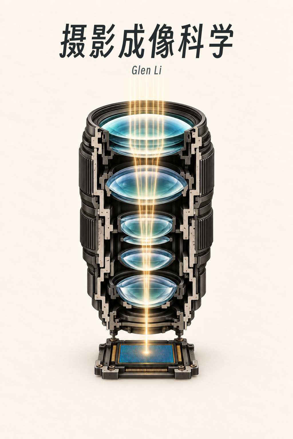竖直镜头剖面、光束与 CMOS 感光面